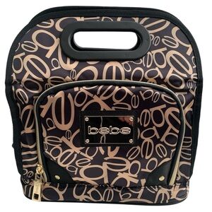 BEBE Insulated Lunch Bag Tote Black and Gold Patterned